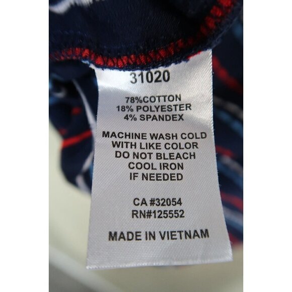 ACOS&A Short Sleeve Blouse Navy Red Striped Geometric Stitch Fix Women's Large - Picture 8 of 8